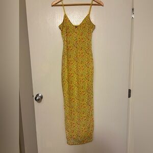 AFRM Revolve Yellow Floral Spaghetti Strap Midi Dress